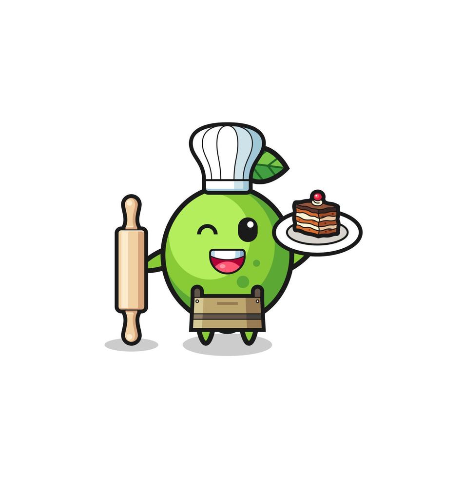 lime as pastry chef mascot hold rolling pin vector