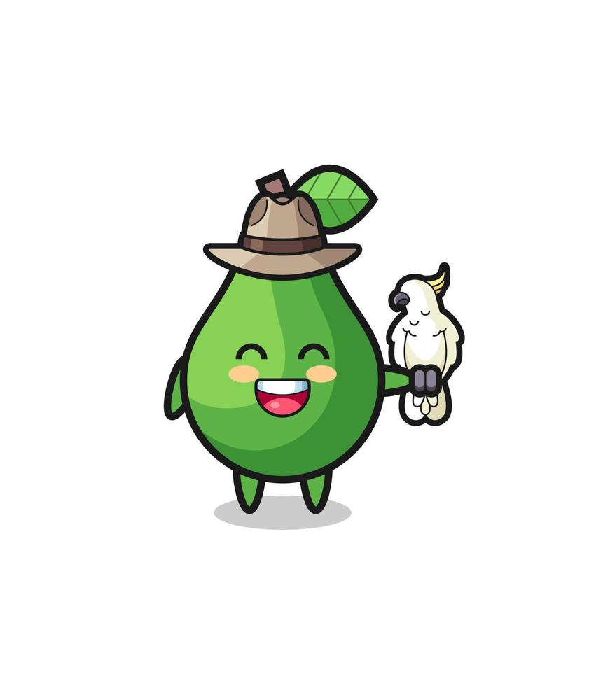 avocado zookeeper mascot with a parrot vector