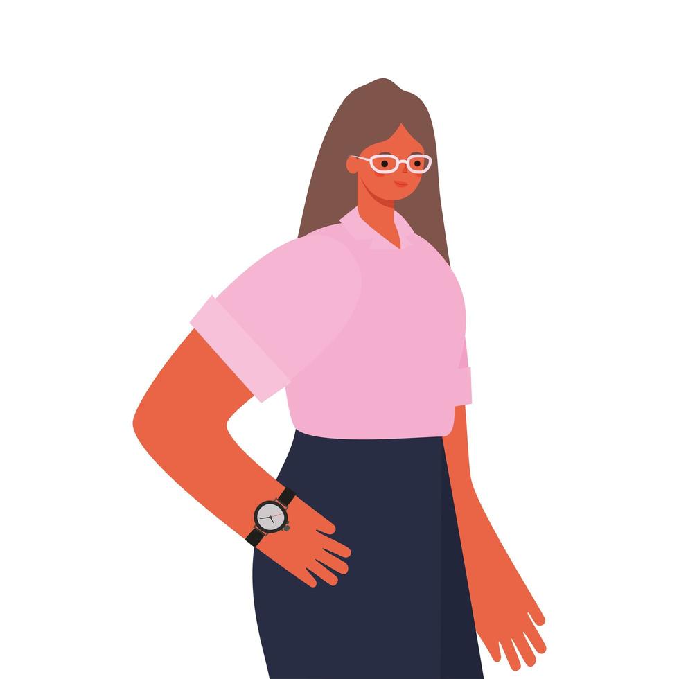 woman with brown hair and pink shirt vector