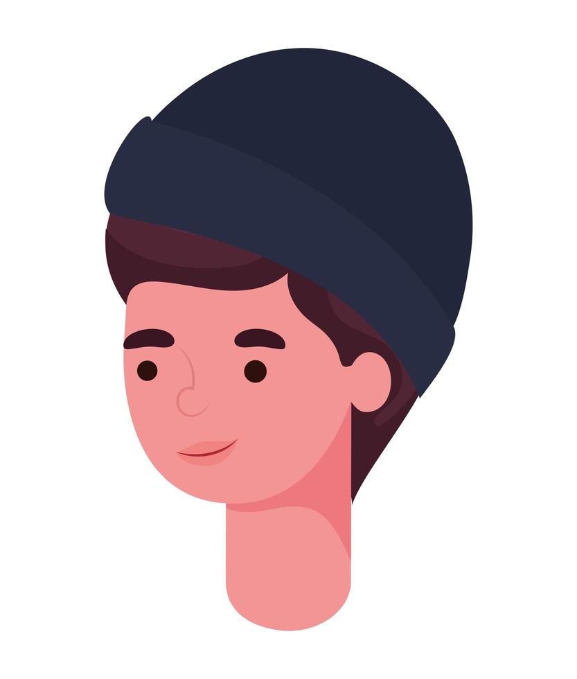 black hair man cartoon with hat head vector design