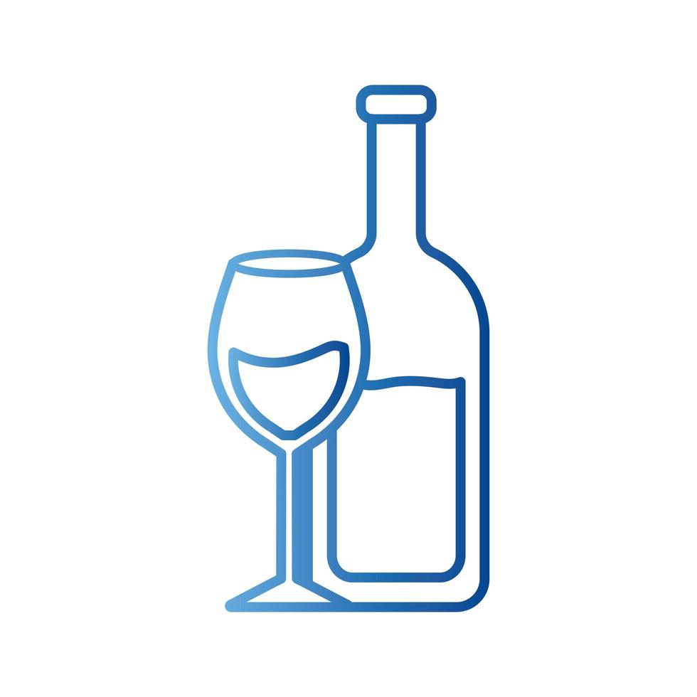 botella de vino y copa estilo degradado icono vector diseño