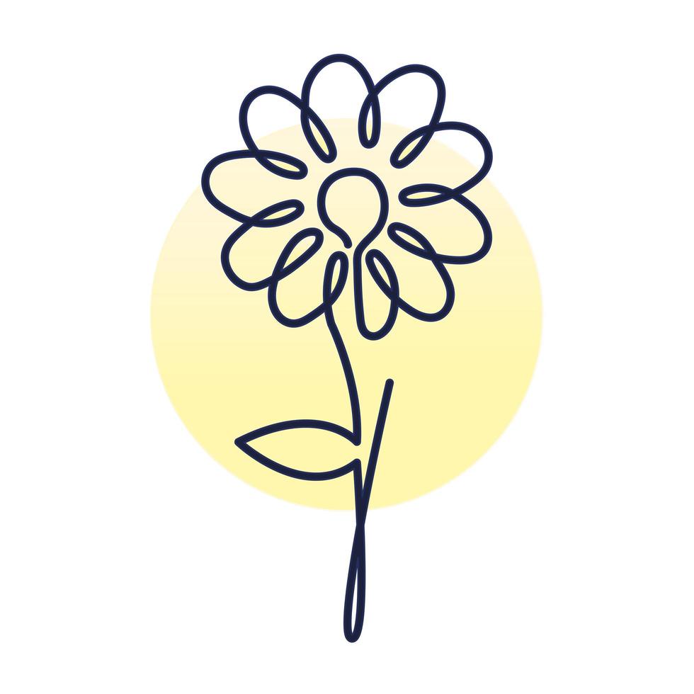 sunflower plant with stem and leaf, one line style vector