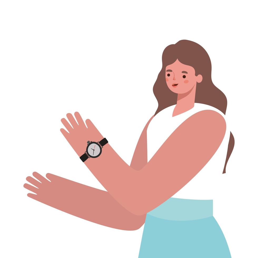 woman dressed in blue skirt with one writwatch vector