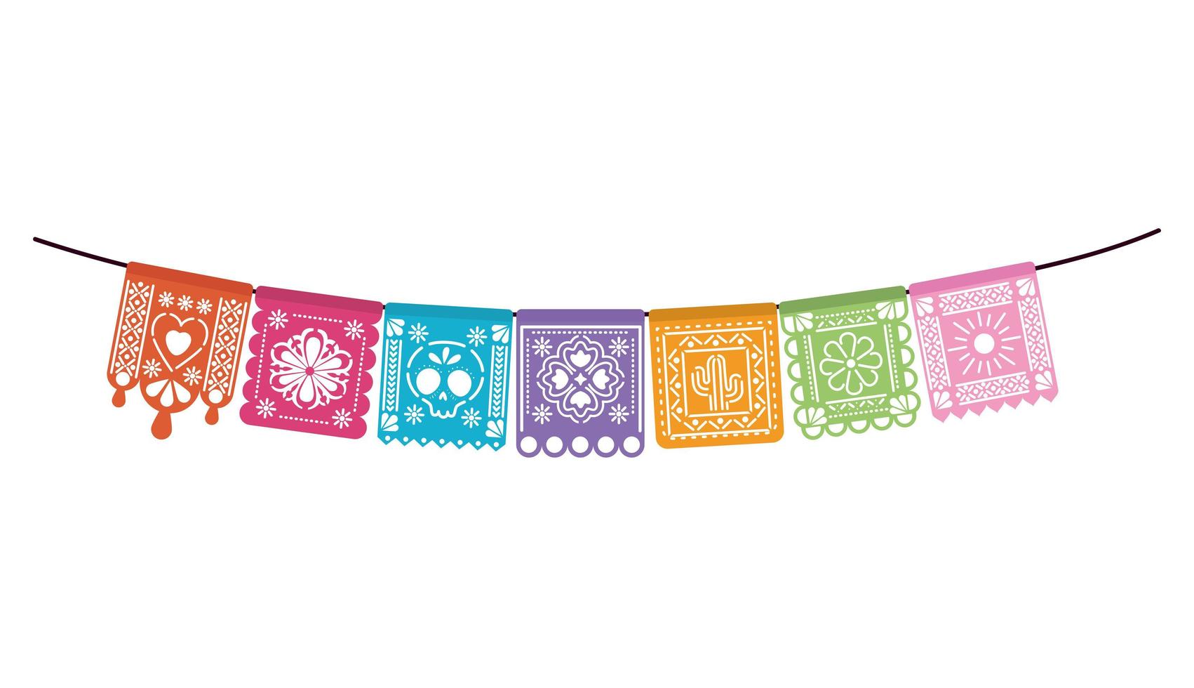 icons set of mexican garland over white background vector