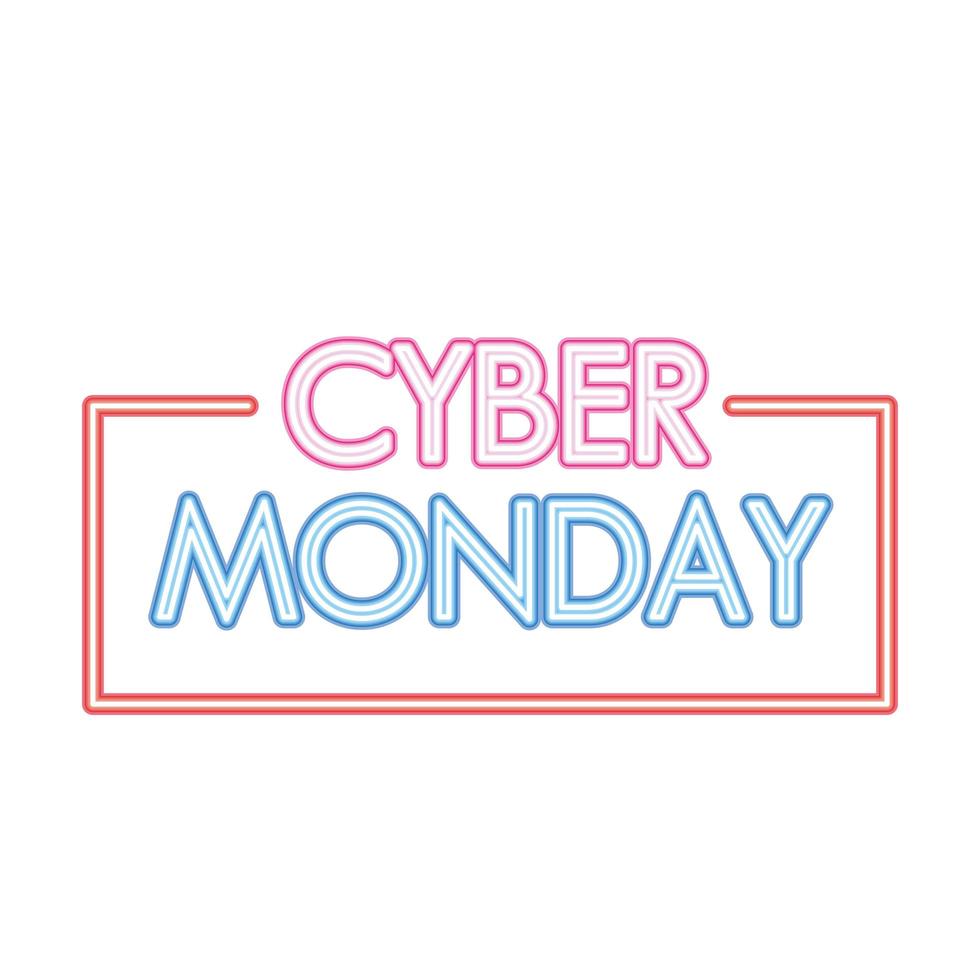 Cyber Monday letras en fuente de neón sobre un fondo blanco. vector