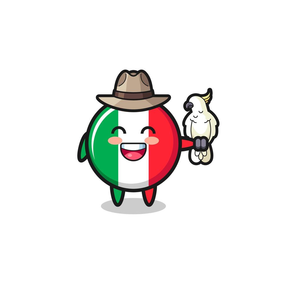 italy flag zookeeper mascot with a parrot vector