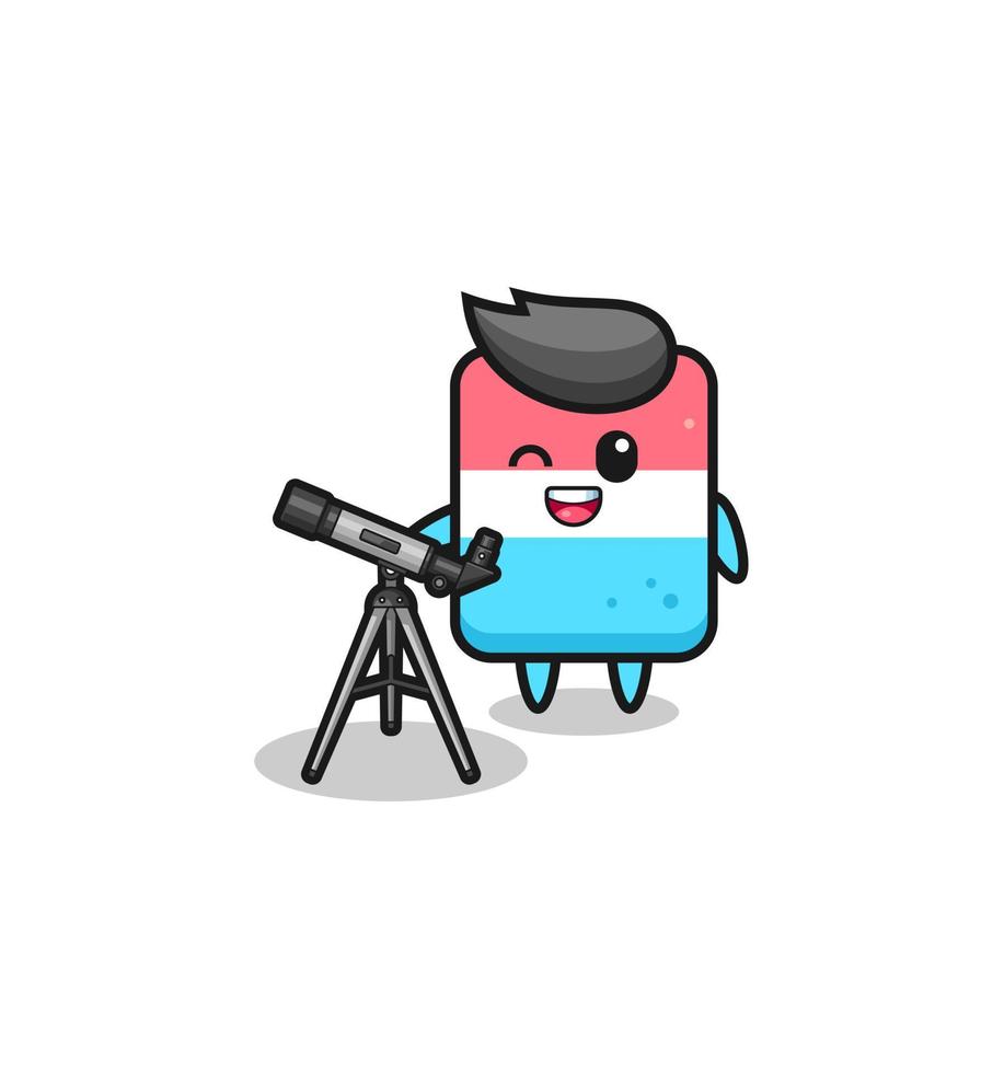 eraser astronomer mascot with a modern telescope vector