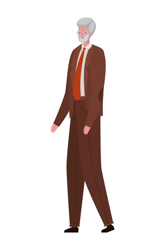 caricatura, hombre mayor, con, traje, y, anteojos, vector, diseño vector