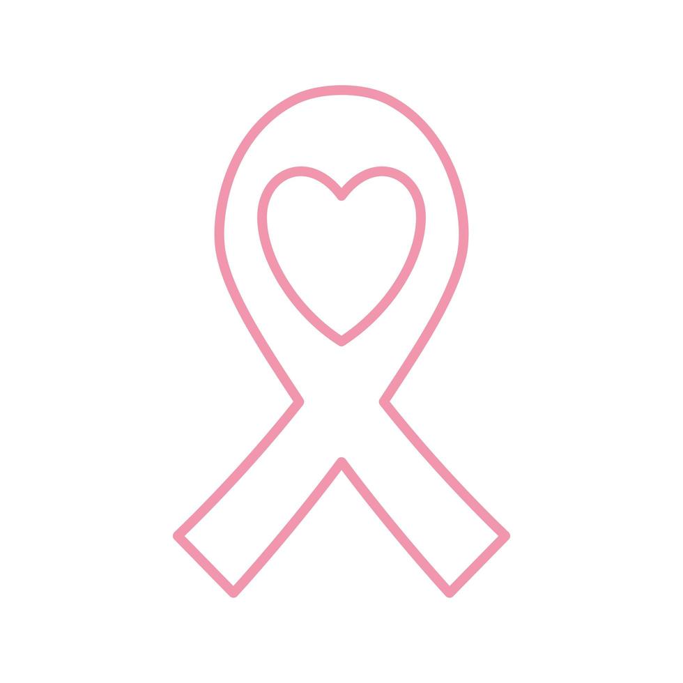 breast cancer ribbon with heart line style icon vector design