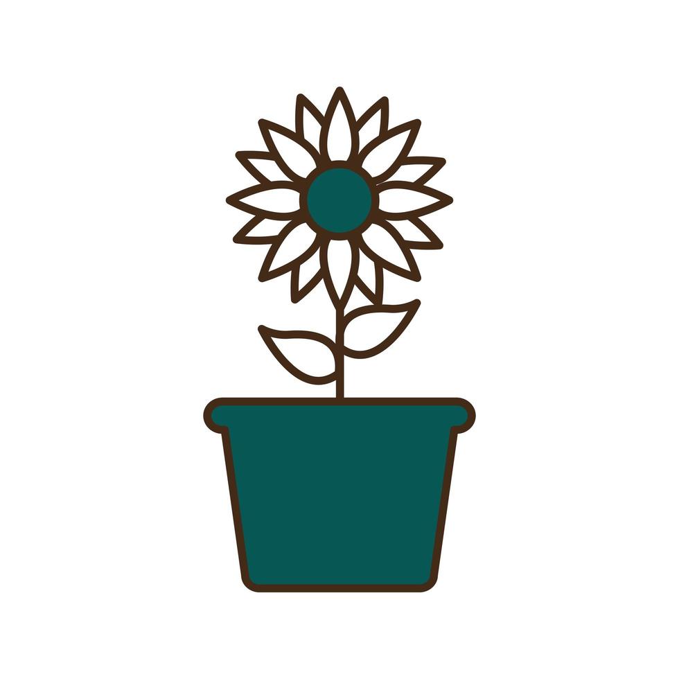 Flor dentro de la línea de maceta y diseño de vector de icono de estilo de relleno