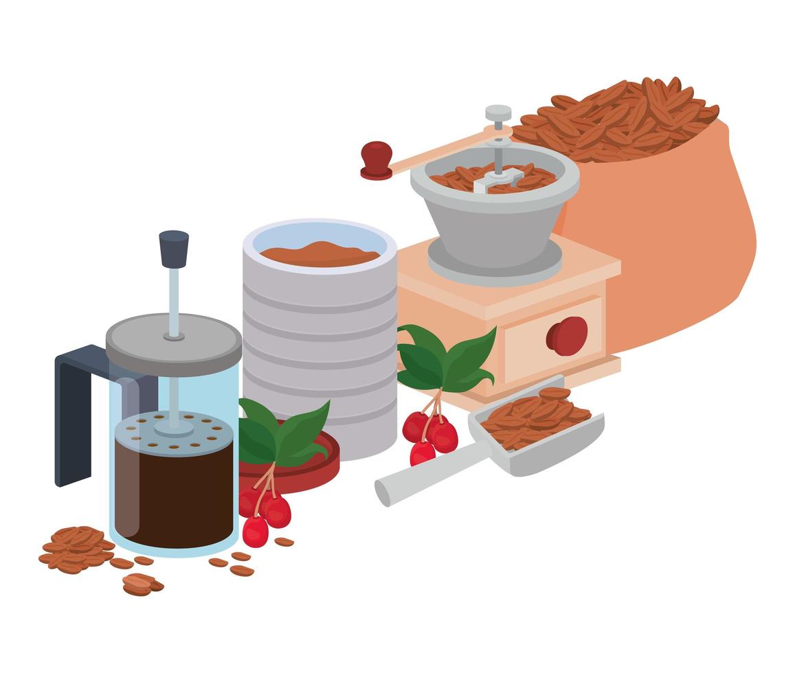 sets of items for cooking coffee vector