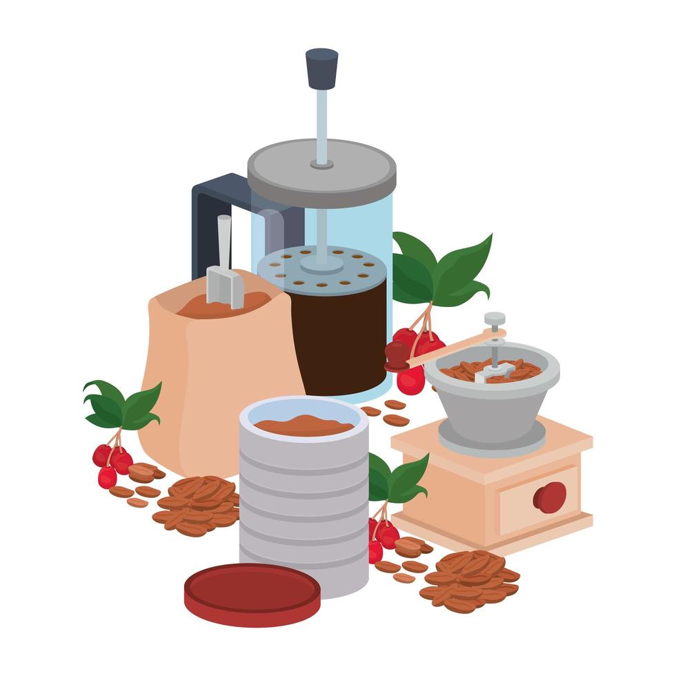 sets of items for cooking and drinking coffee vector