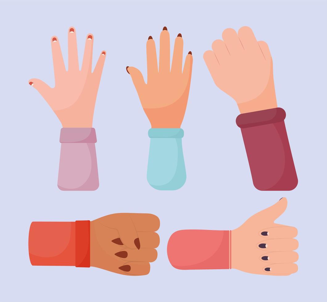 five women hands vector