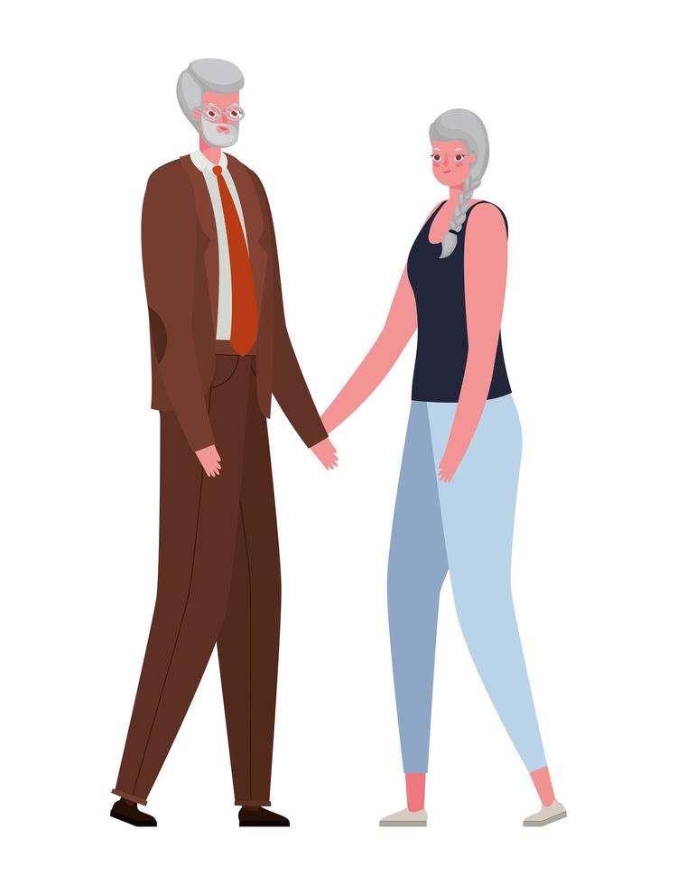 dibujos animados de mujer y hombre senior tomados de la mano diseño vectorial vector