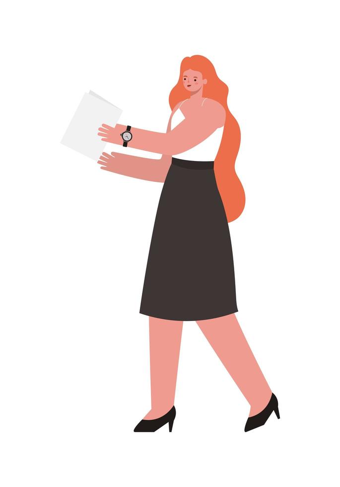 woman with long orange hair and one paper vector