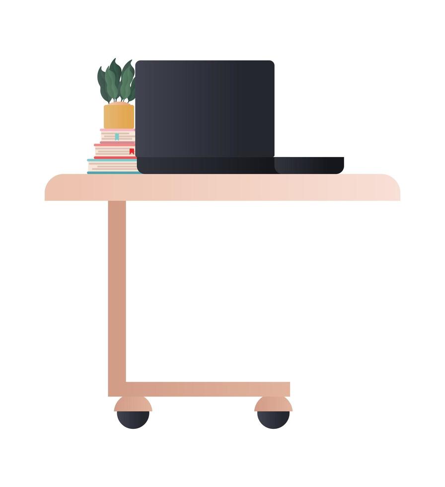 Laptop with books and plant on table vector design