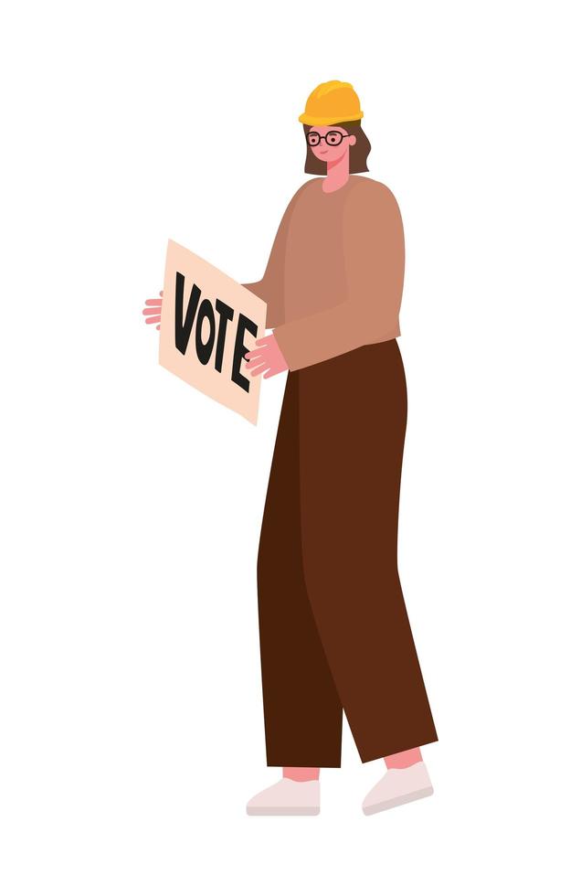 woman dressed in safety heltmet with a vote poster vector