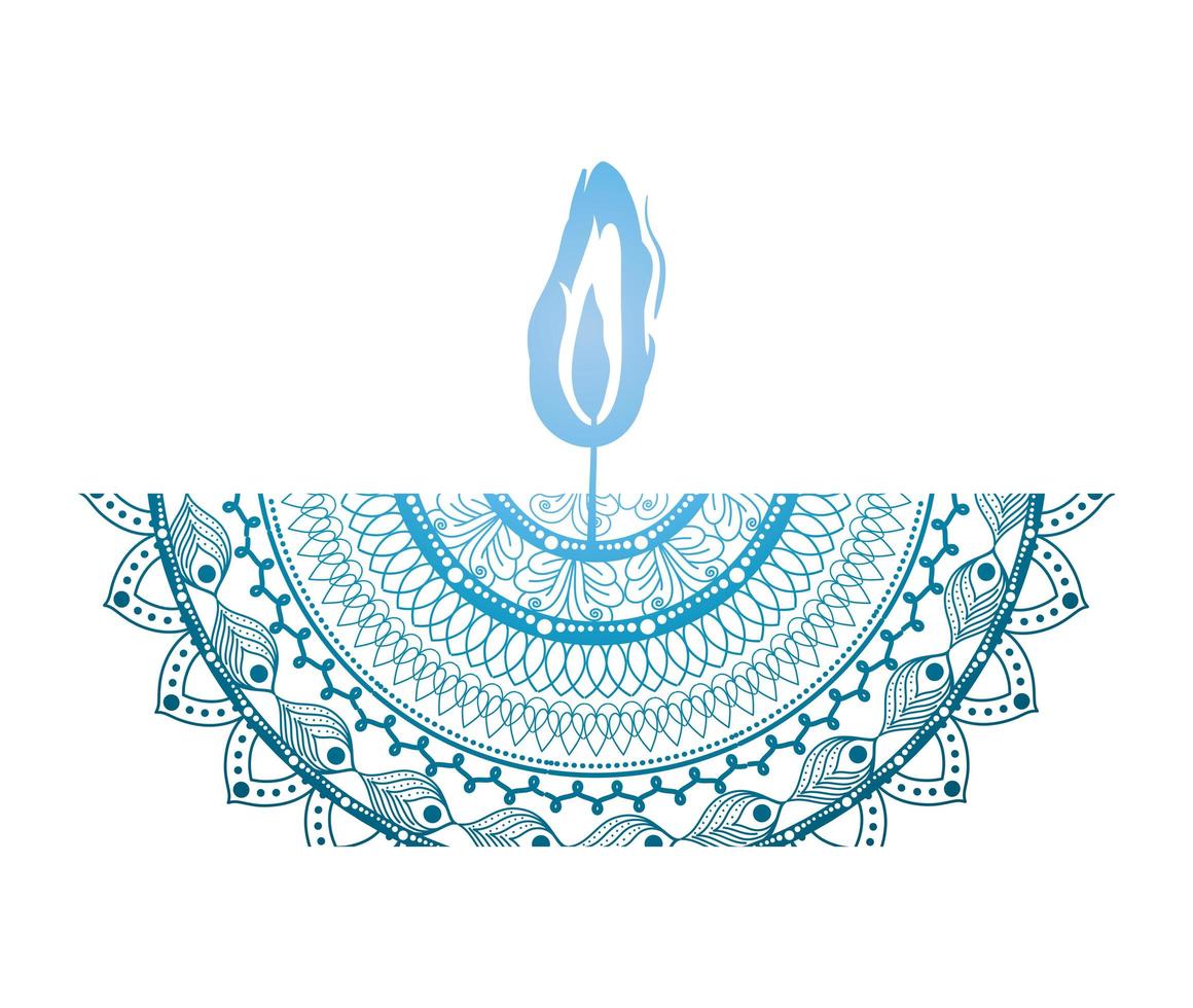 mandala of color blue with a blue candle on white background vector