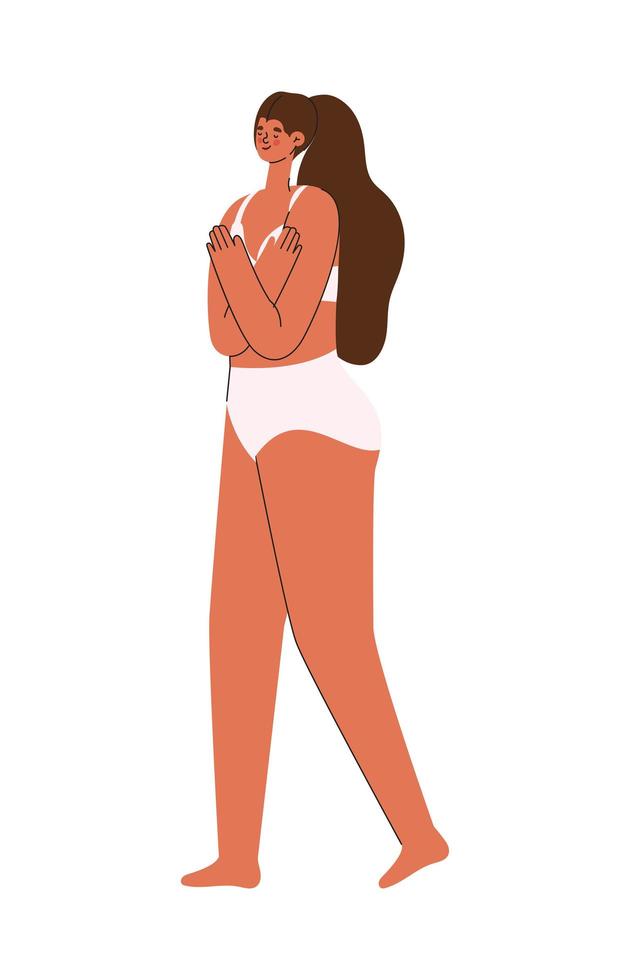 woman in pink underwear with dark hair vector