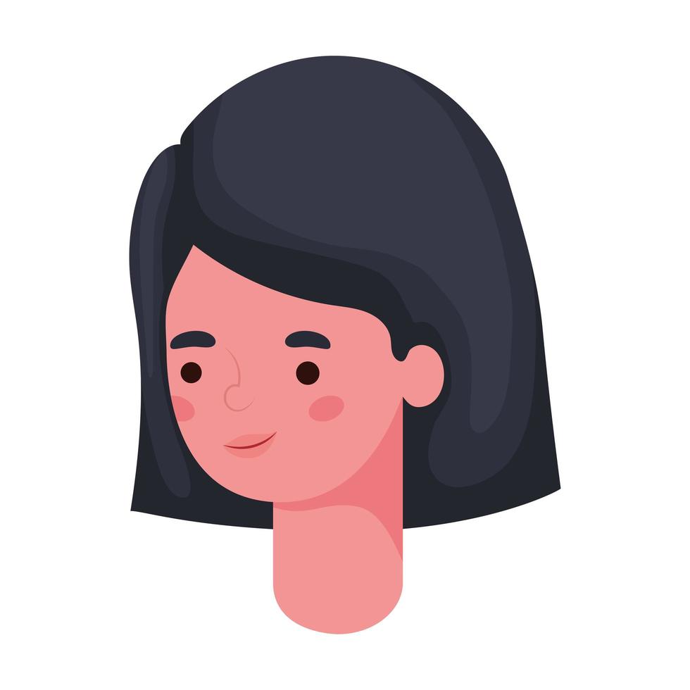 diseño de vector de cabeza de dibujos animados de mujer de pelo negro y corto