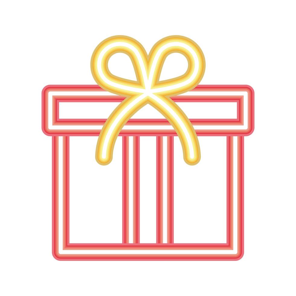 gift box icon of red color in neon style vector