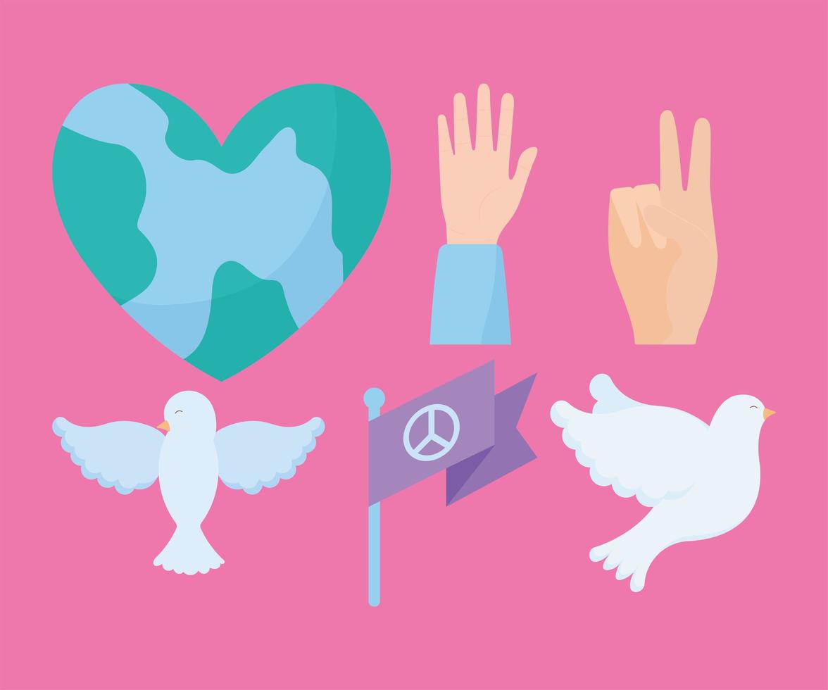 six peace icons vector