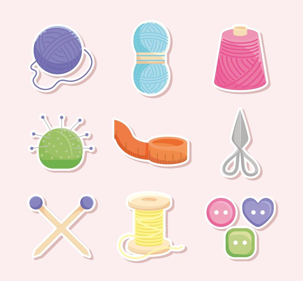 nine knitting items vector