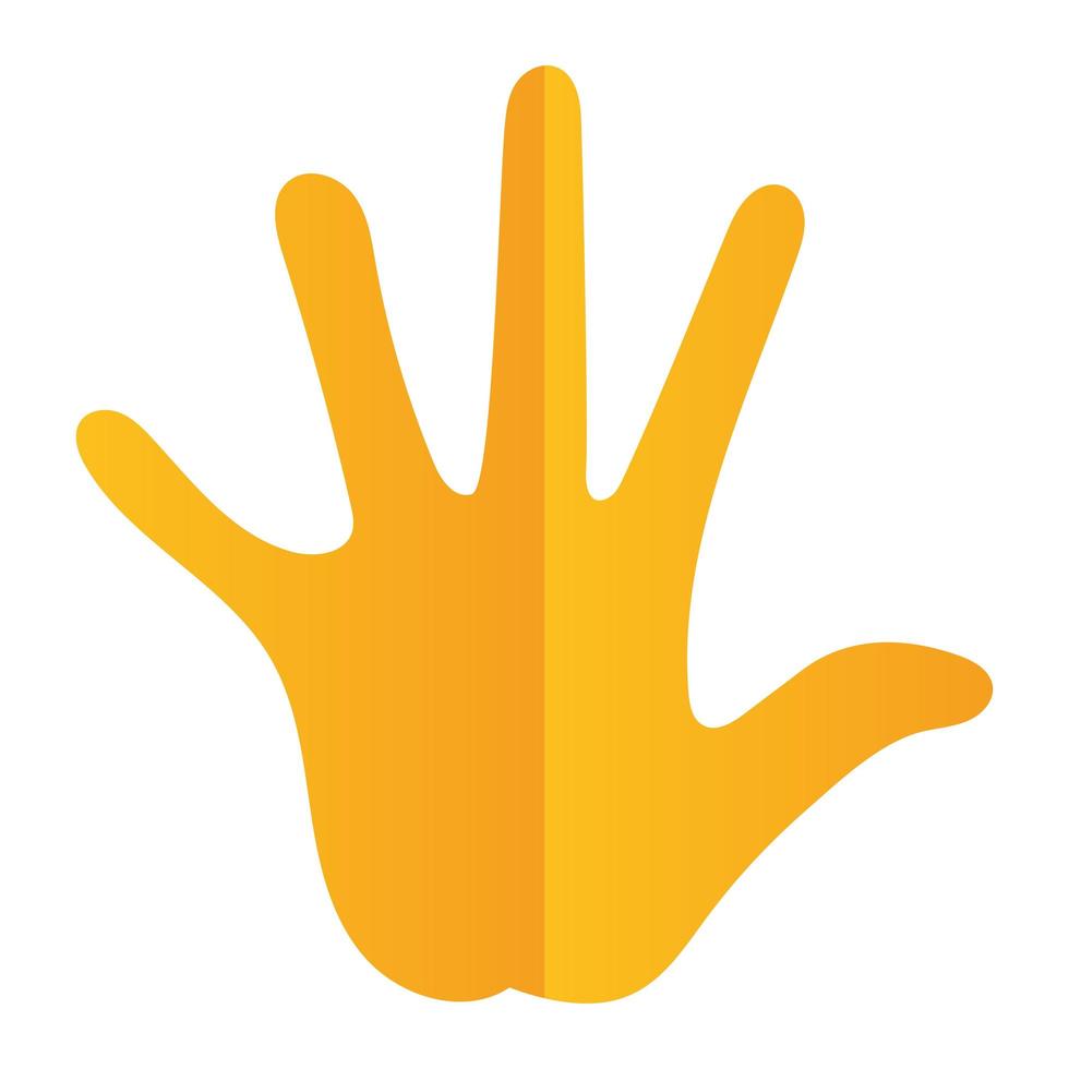 Silueta amarilla con una mano y cinco dedos sobre un fondo blanco. vector
