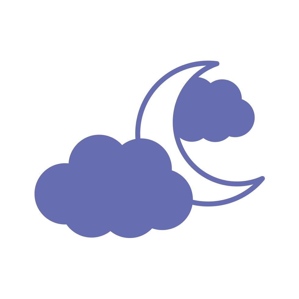 moon with clouds line and fill style icon vector design