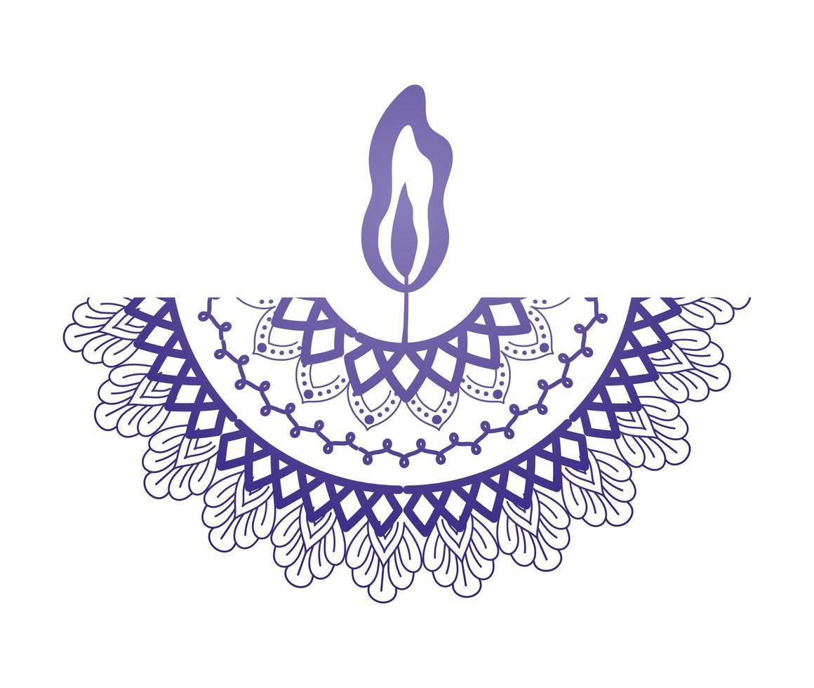 mandala of color purple with a purple candle on white background vector