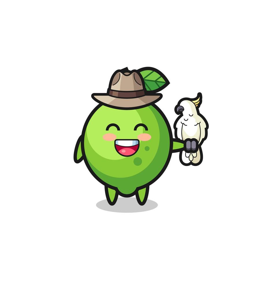 lime zookeeper mascot with a parrot vector