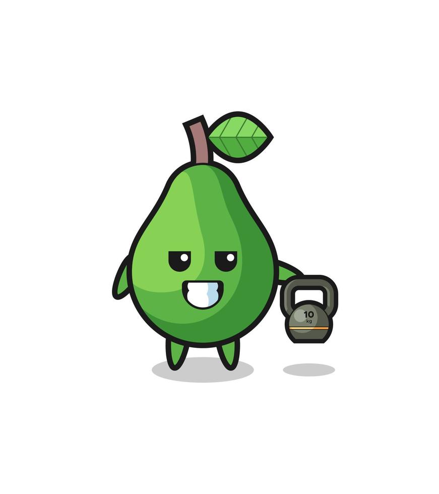 avocado mascot lifting kettlebell in the gym vector