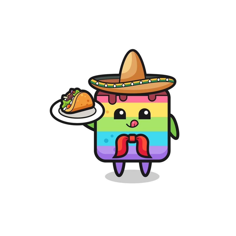 rainbow cake Mexican chef mascot holding a taco vector