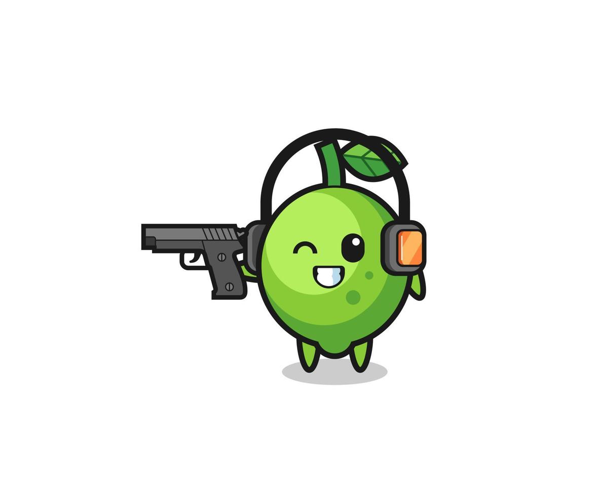 illustration of lime cartoon doing shooting range vector