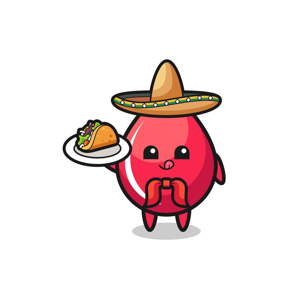 blood drop Mexican chef mascot holding a taco vector