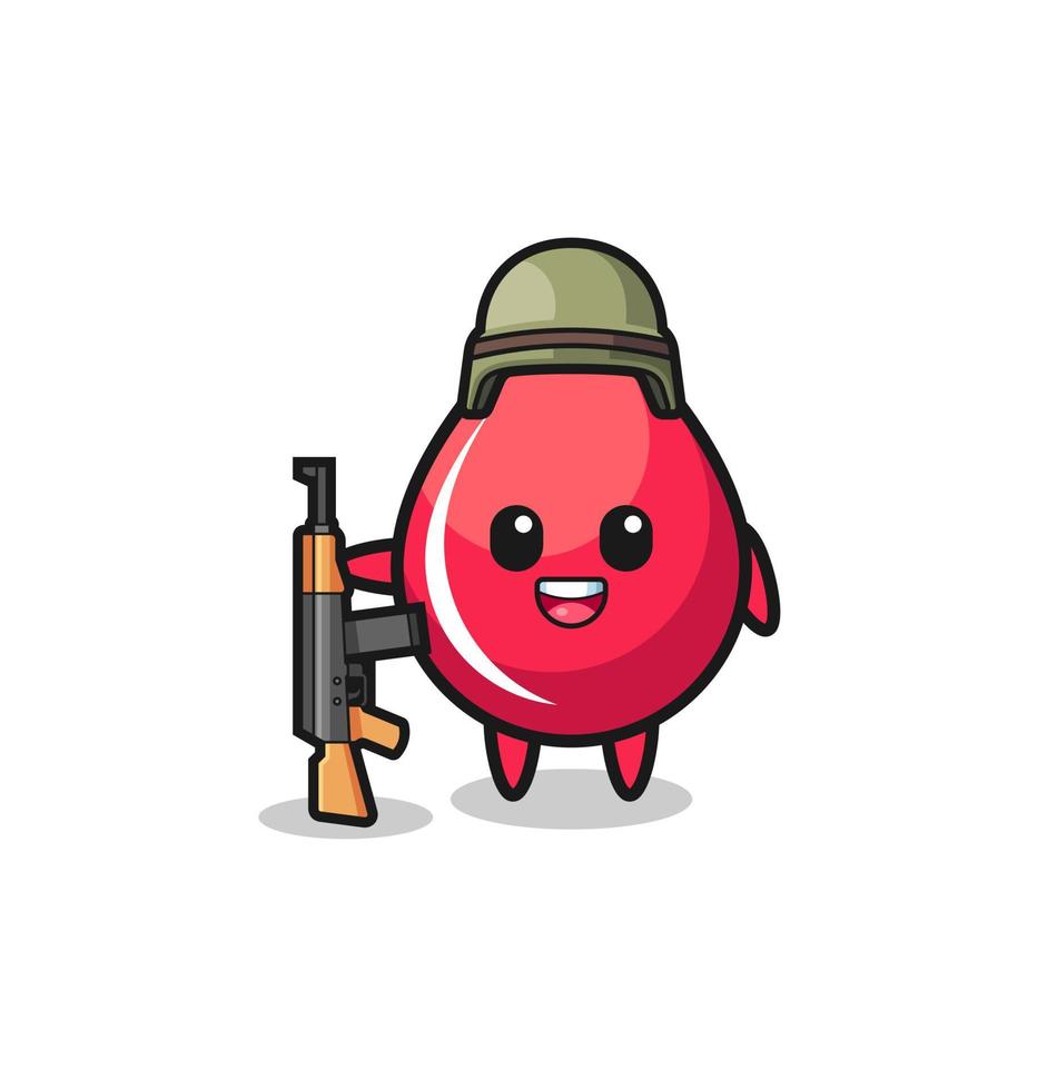 linda mascota de la gota de sangre como un soldado vector