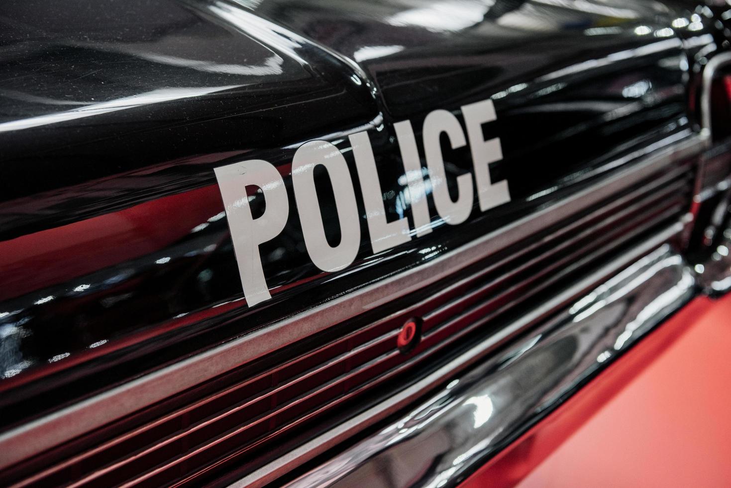 SINSHEIM, GERMANY - OCTOBER 16, 2018 Technik Museum. Detailed photo of back of black police car