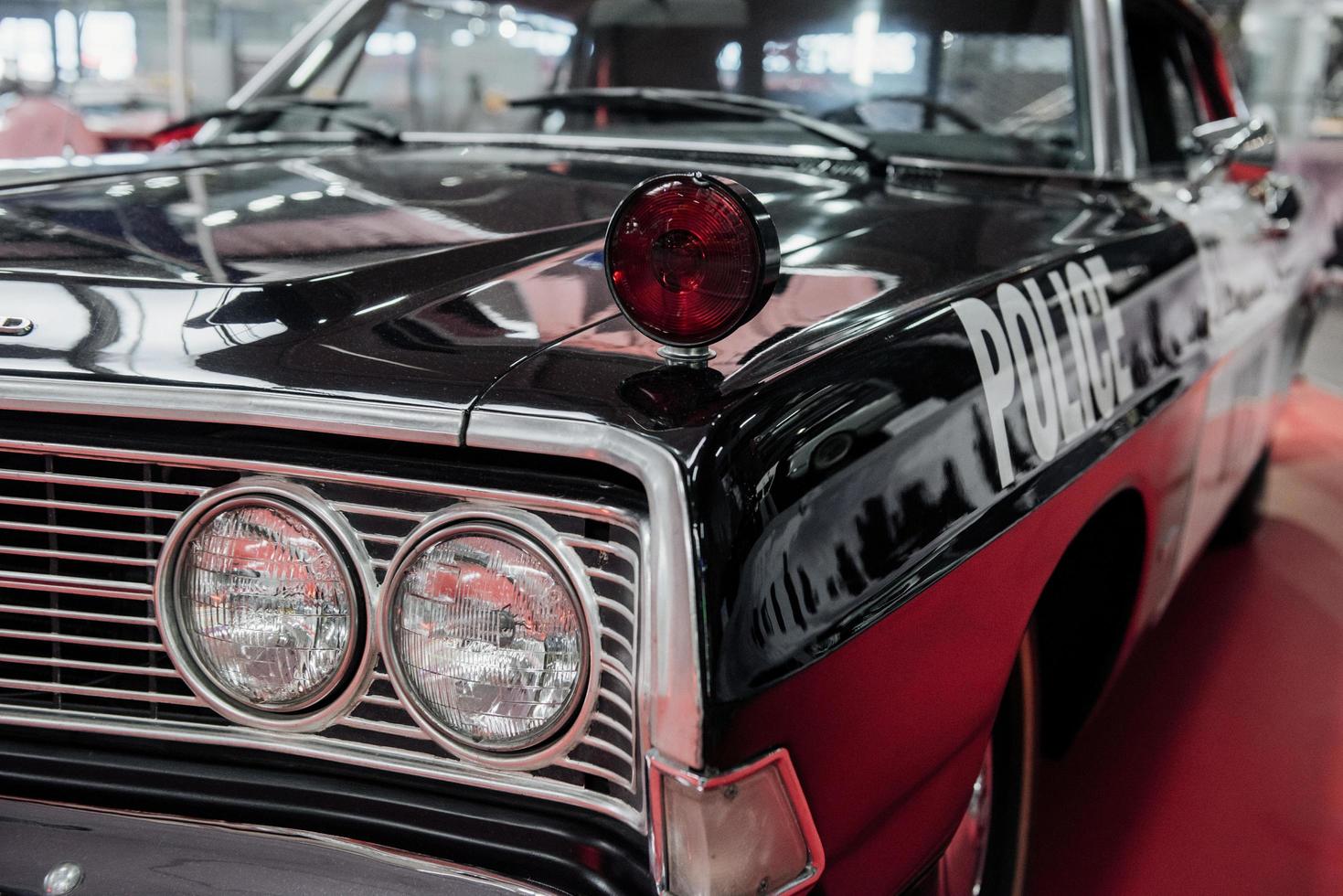 SINSHEIM, GERMANY - OCTOBER 16, 2018 Technik Museum. Focused photo. Black and white colored police car. Car show photo