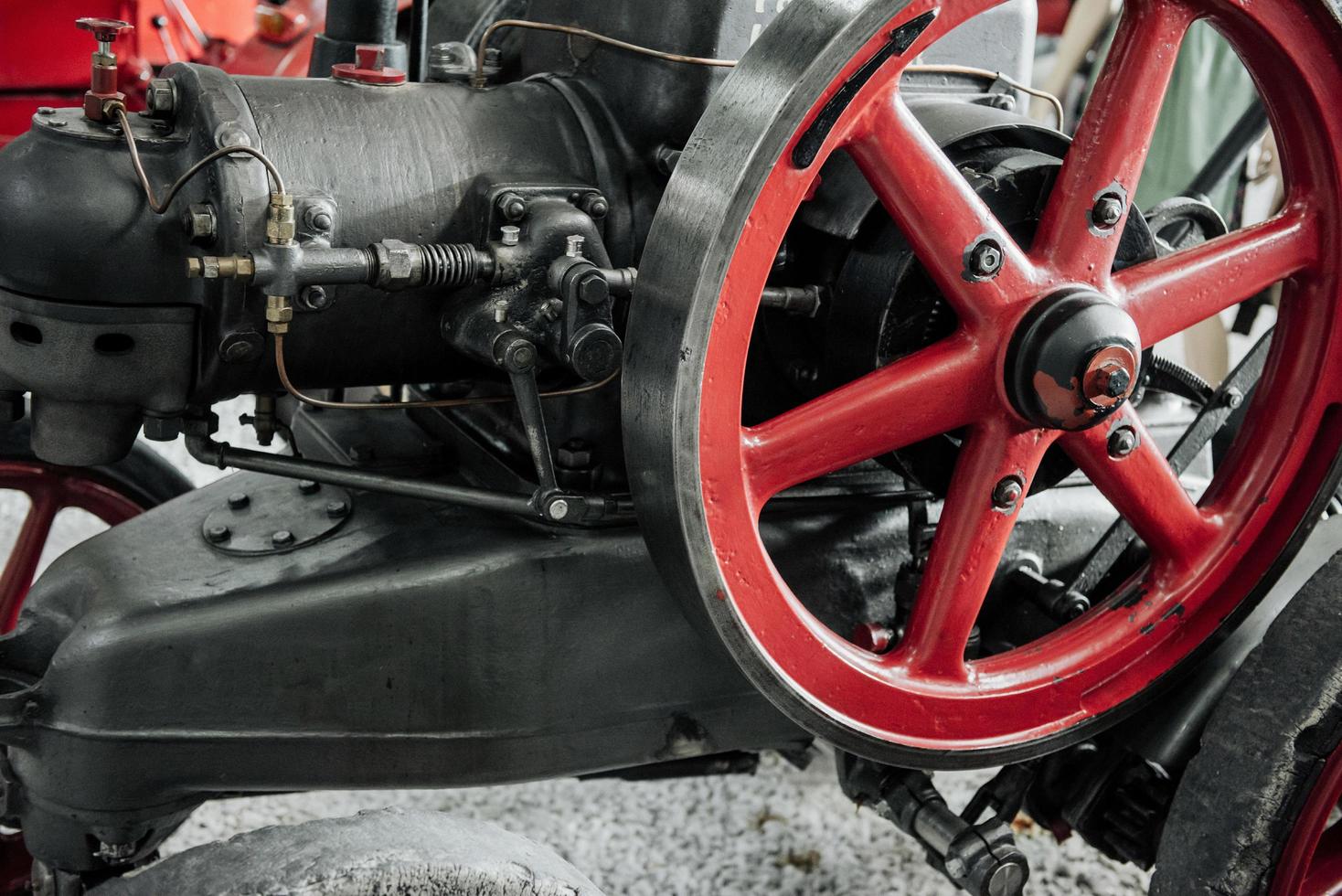 SINSHEIM, GERMANY - OCTOBER 16, 2018 Technik Museum. Big red wheel of the old war weapon photo