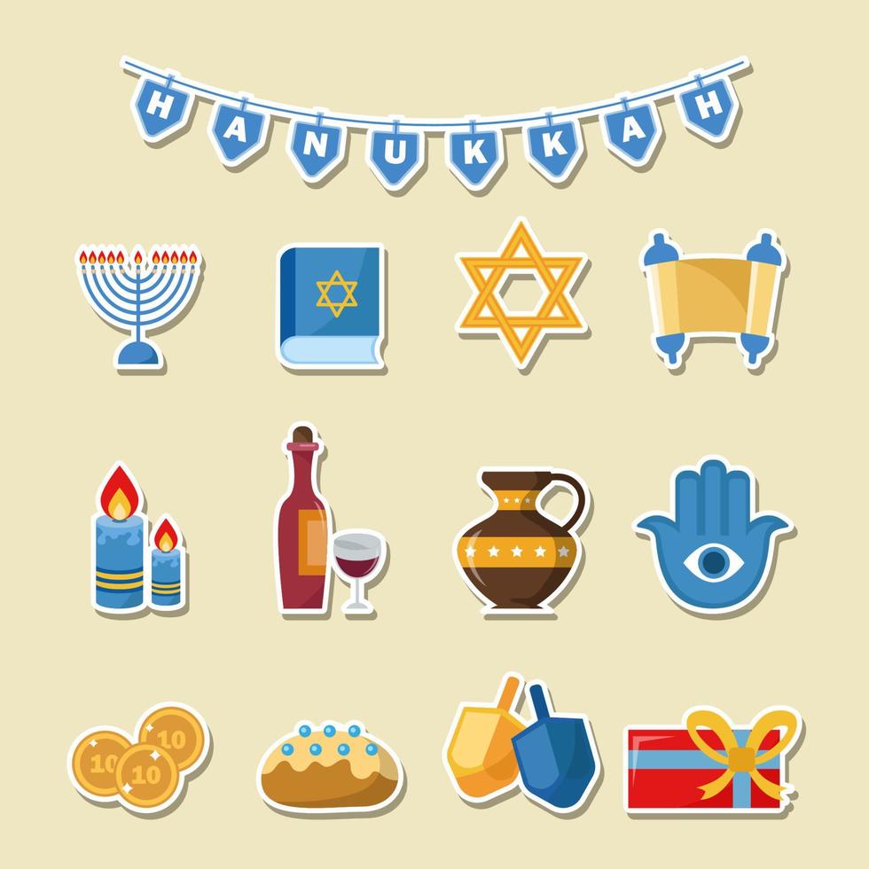 conjunto de pegatinas de Hanukkah vector