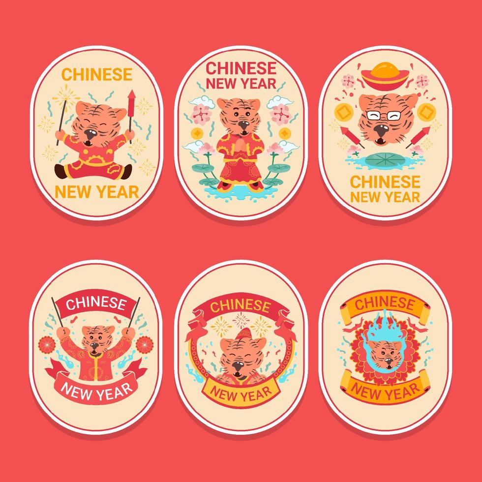 Chinese Water Tiger New Year Character Sticker Pack vector