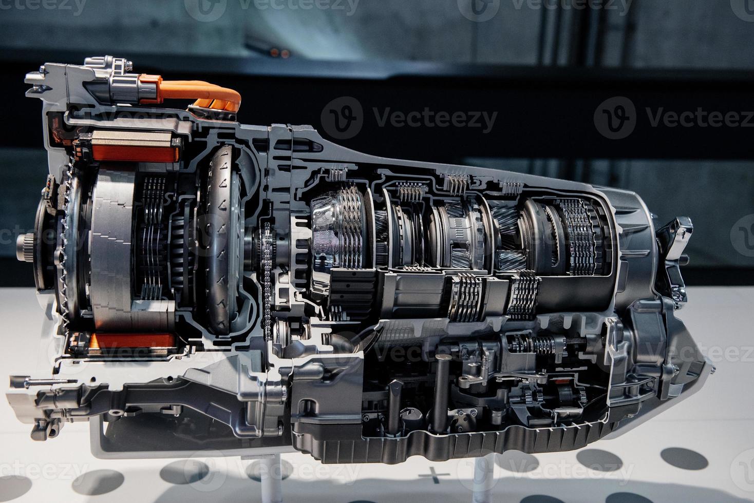 Side view cross section of automatic transmission gearbox photo