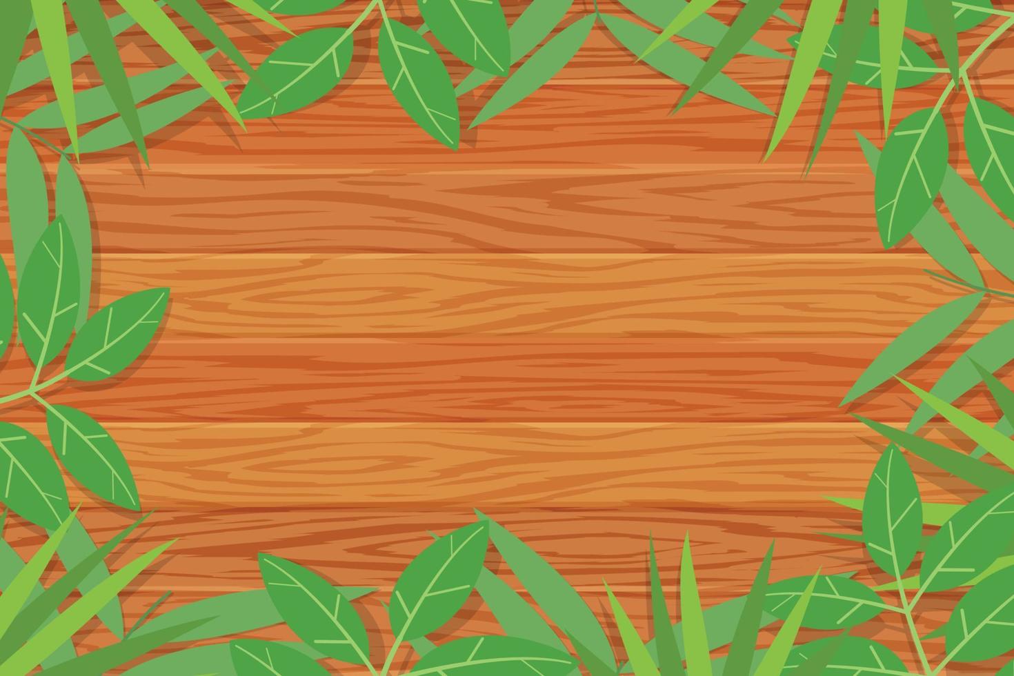 Fondo de tablones de madera cubiertos con hojas. vector