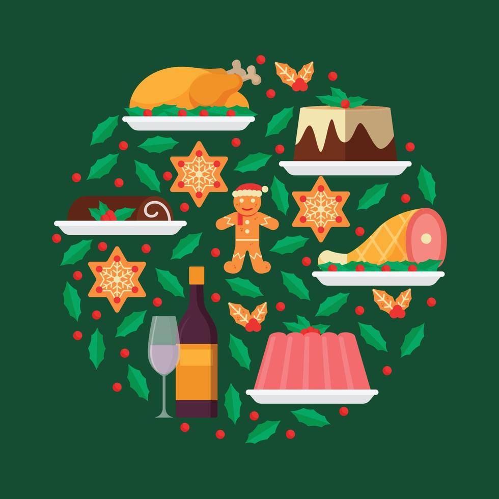 fondo plano de platos navideños vector