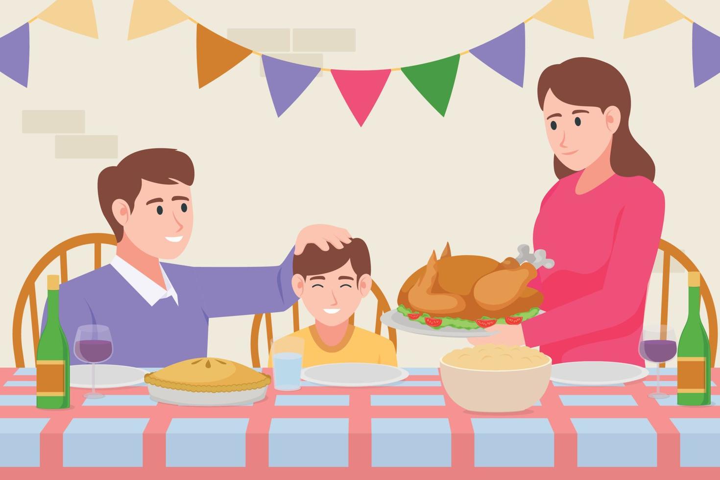 Mother Bring Turkey for Her Family in Thanksgiving vector