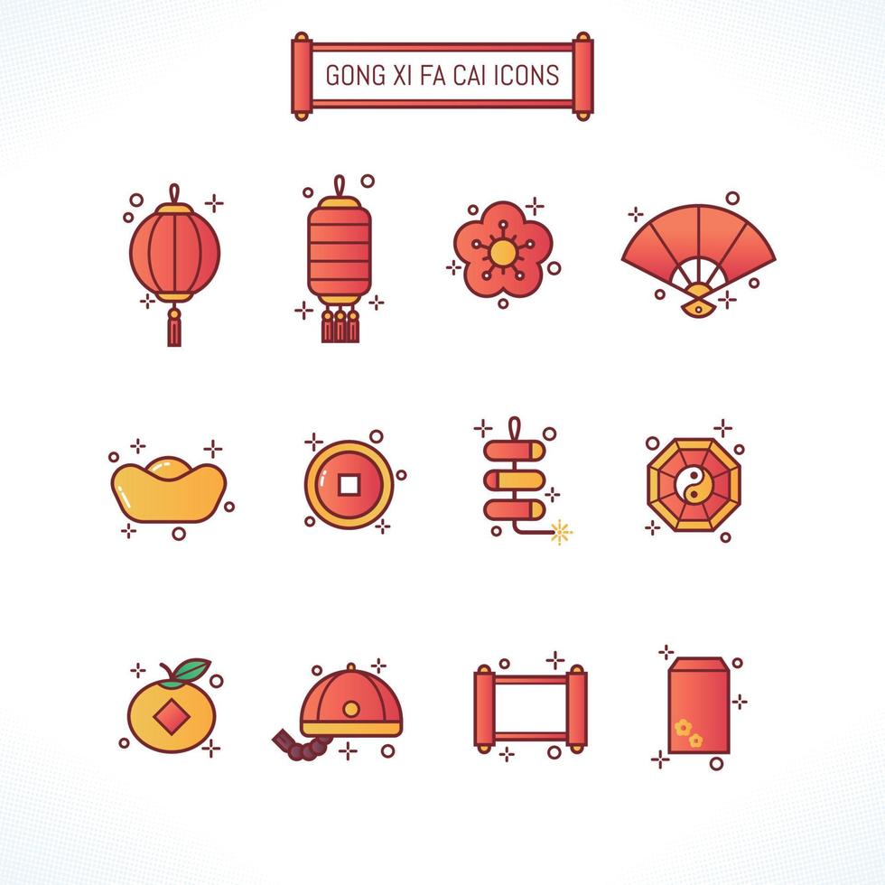 Gong Xi Fa Cai Festival Icons vector