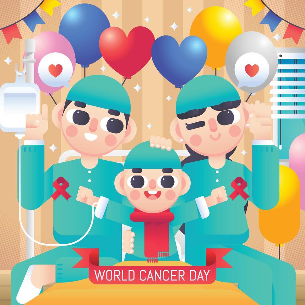 una familia celebra el día mundial del cáncer vector