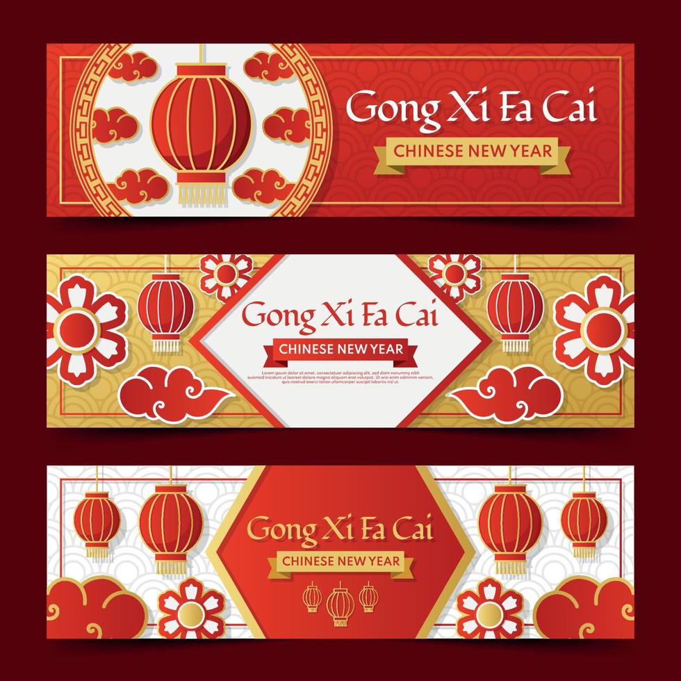Gong Xi Fa Cai Greeting banner With Lanterns and Cloud vector