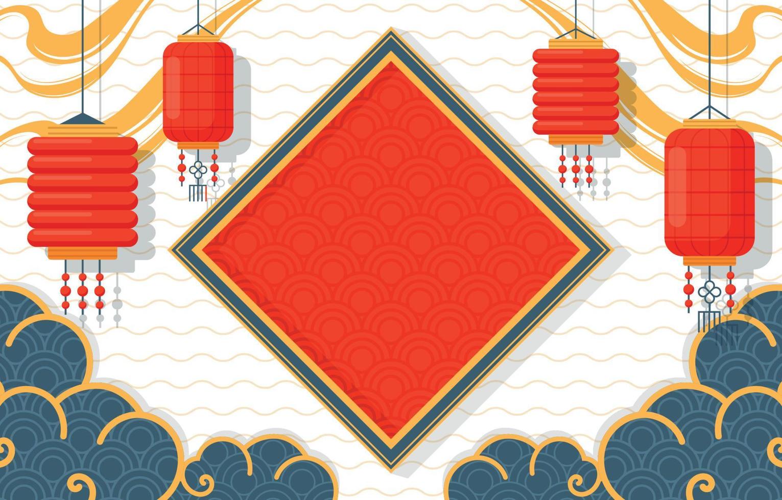 Chinese New Year Lantern with Cloud Background vector