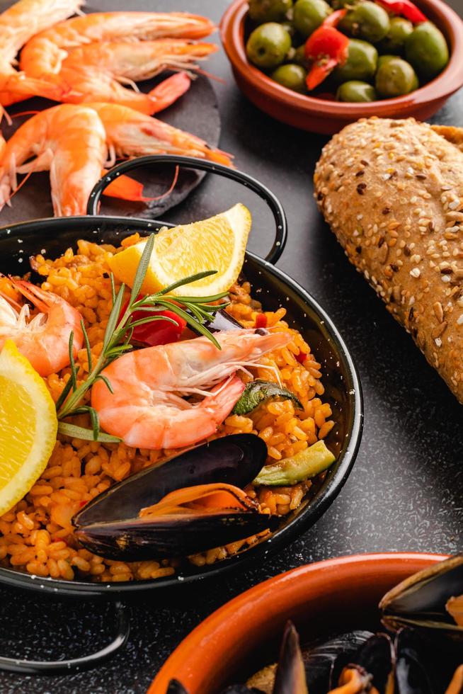 Traditional Spanish paella with seafood photo